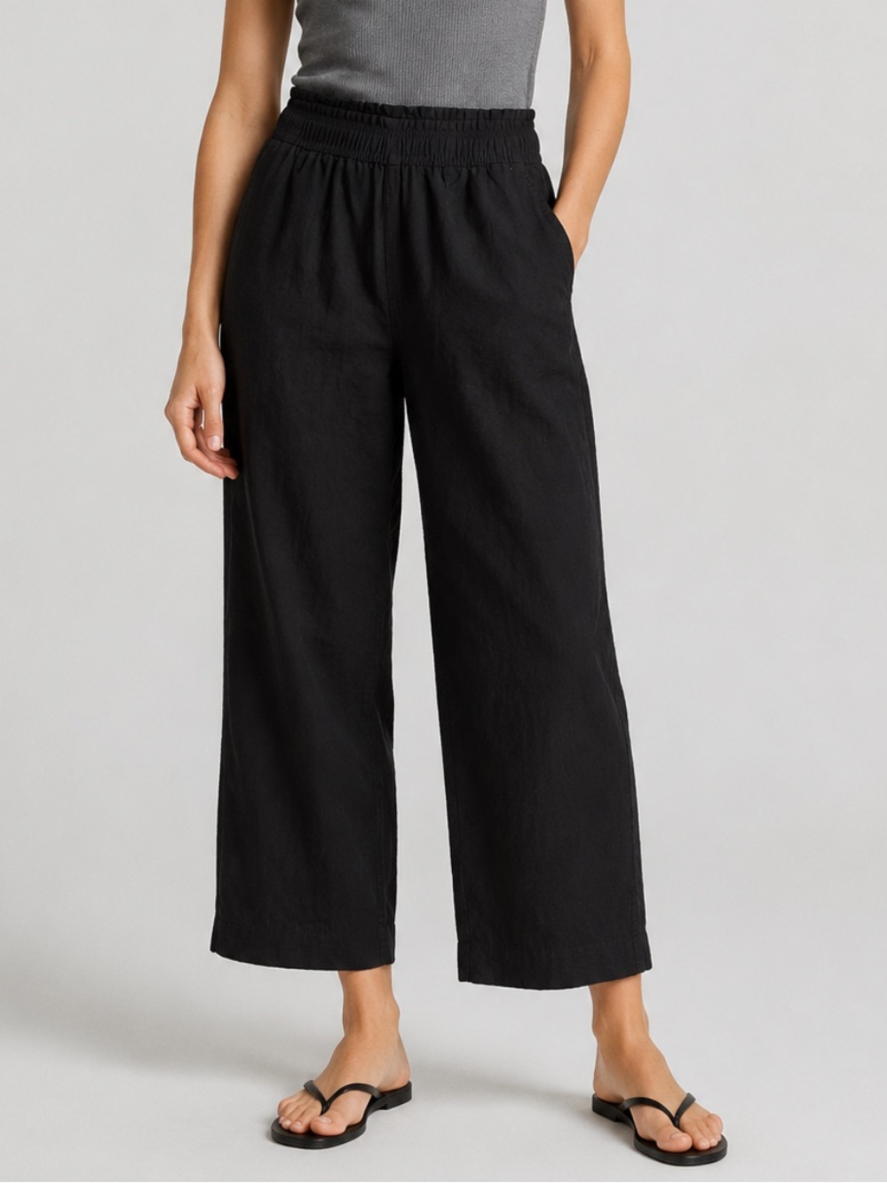H&M Linen Blend Wide Leg Pants in Black